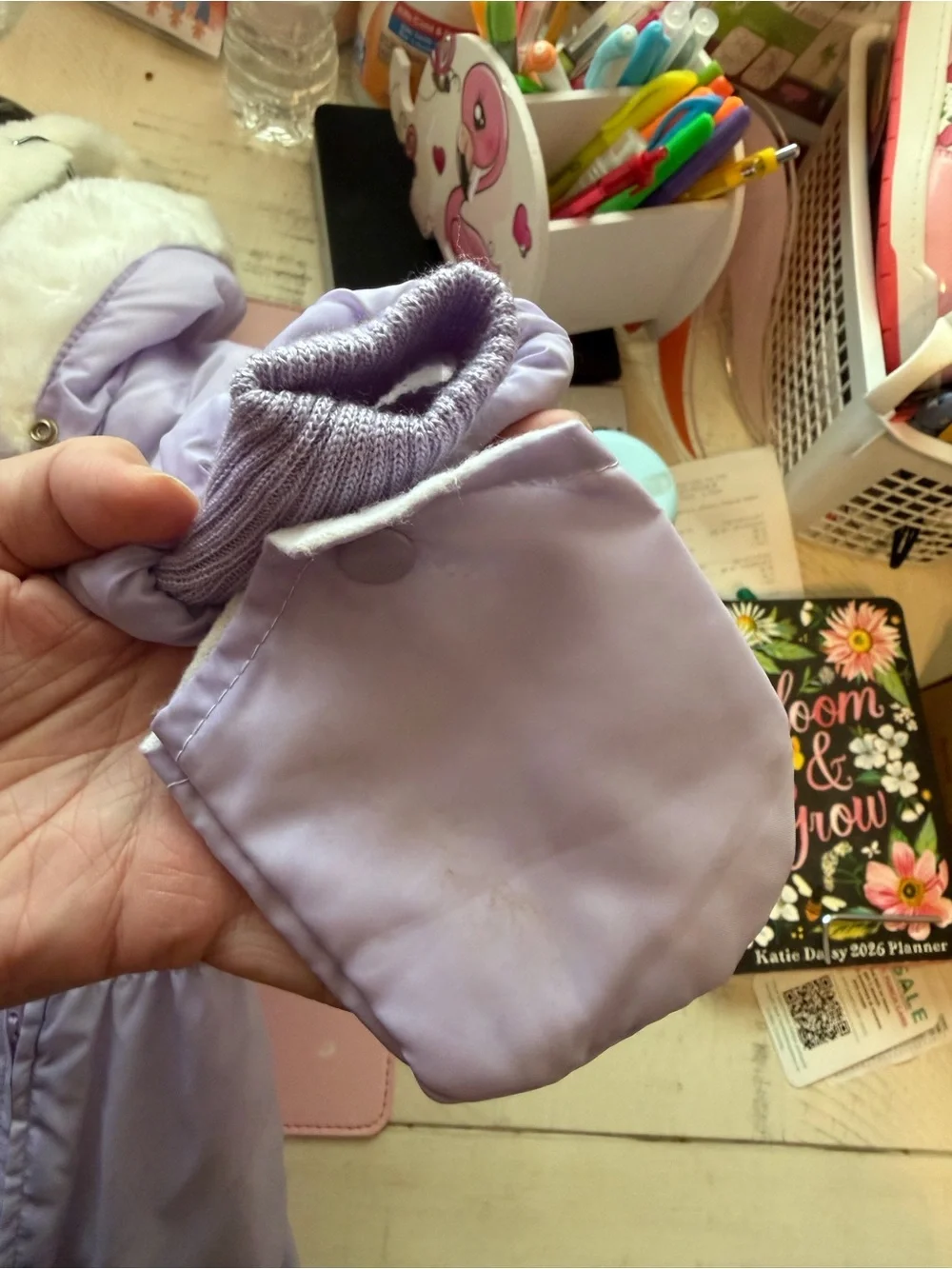 Vintage Lilac Baby One-Piece Snowsuit with Cat Embroidery JCP